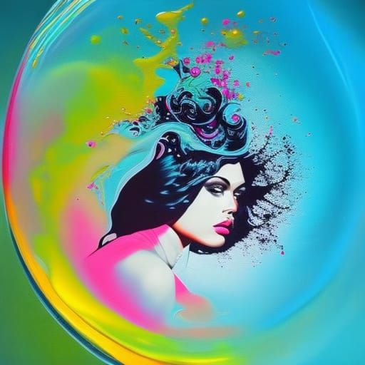 Woman in Bubble: Graffiti Splash Art