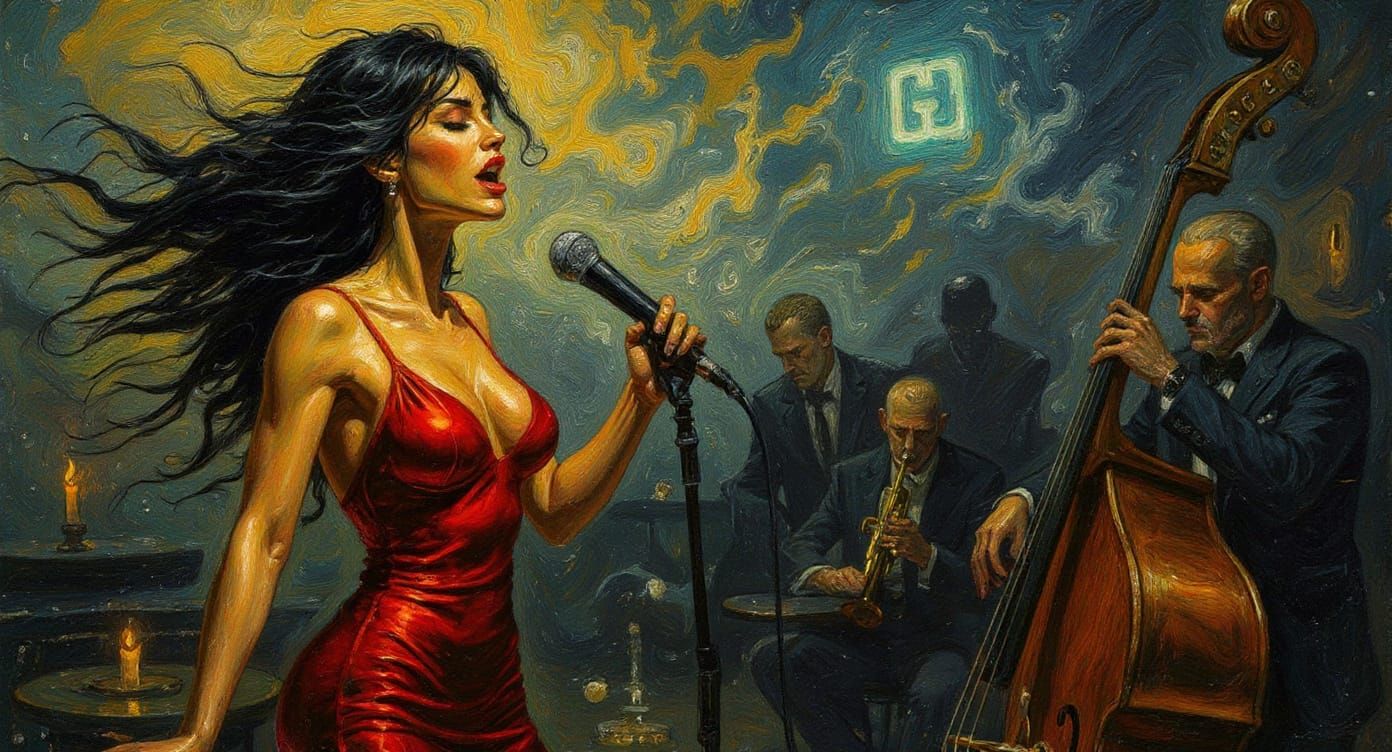 Jazz Singer in Abstract Expressionist Style