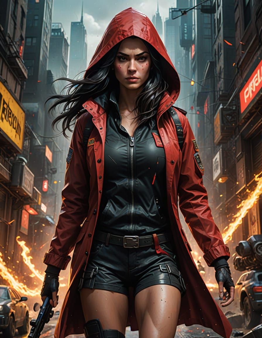 Action Woman in Red Hood: Digital Comic Art