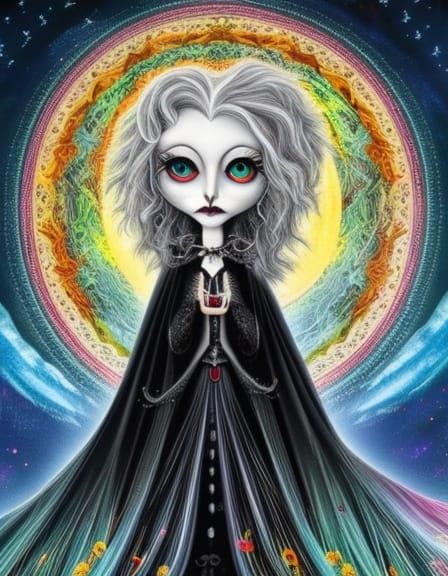 Gothic Portrait of an Elderly Woman with Cat