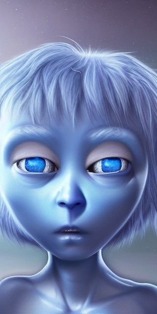 Friendly Blue Alien Boy with Big Eyes