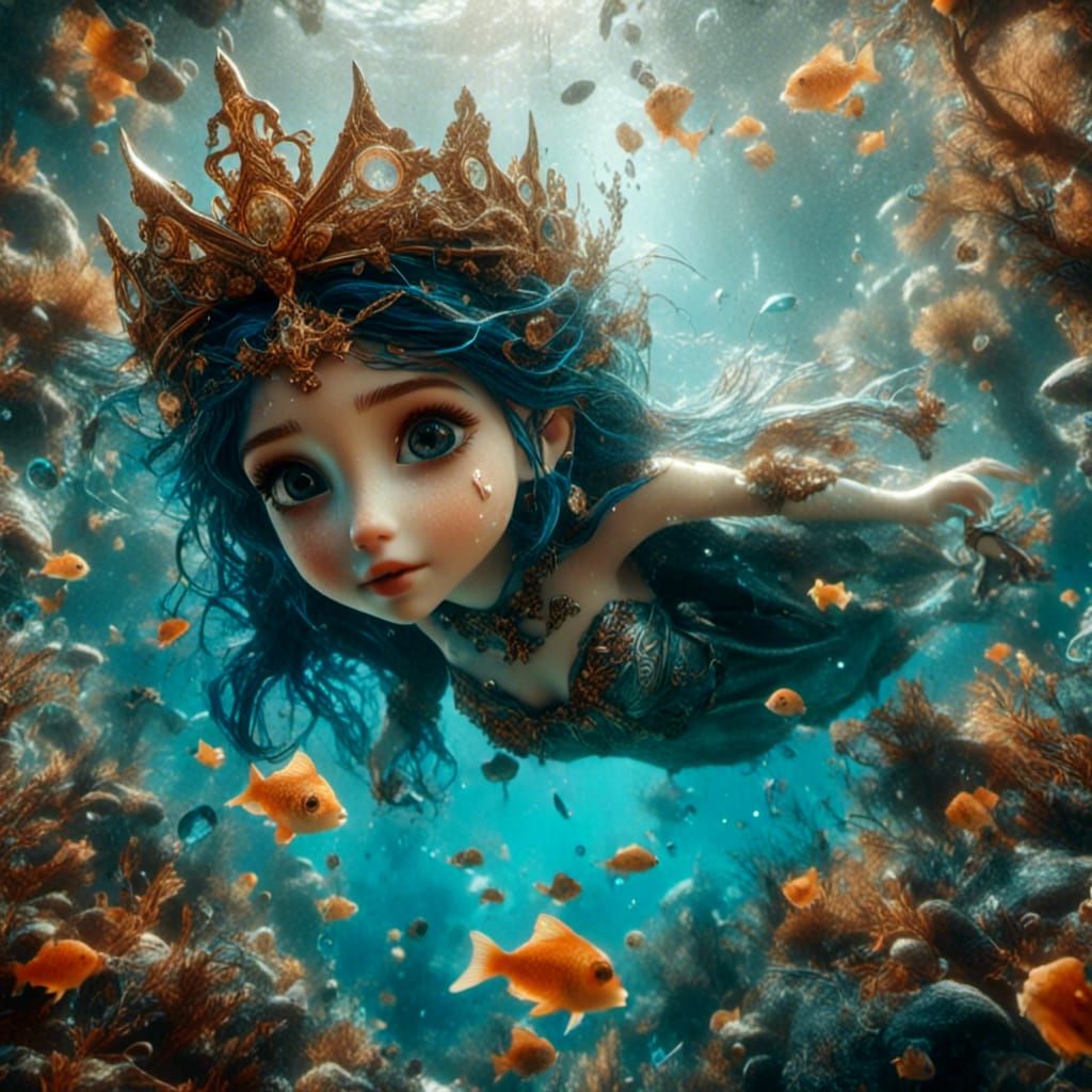 Underwater princess inspecting her kingdom