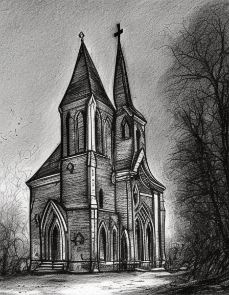 Sinister Abandoned Church in Doré Style