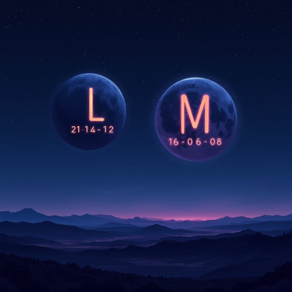 Starry Night Sky with Glowing Moons in Cosmic Style