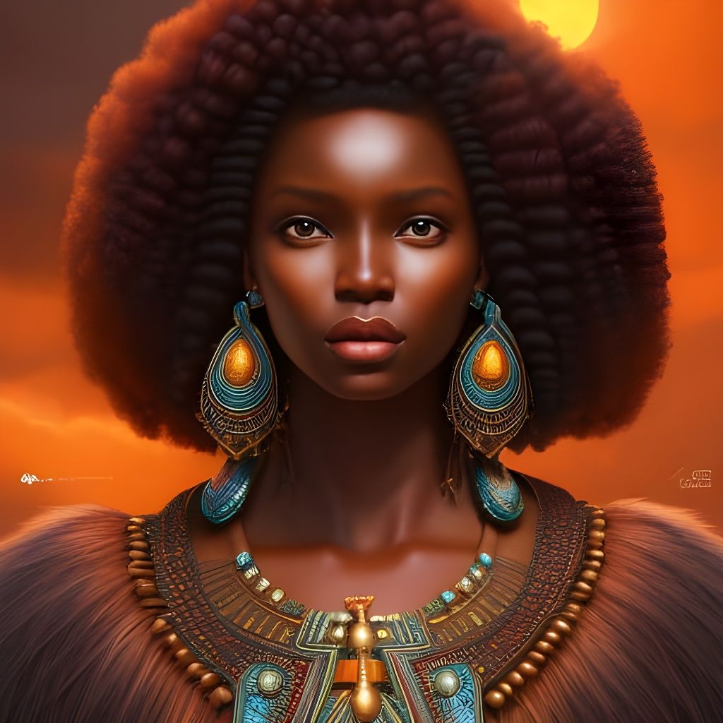 Celestial Xhosa Girl with Orange Hair in Fantasy Art