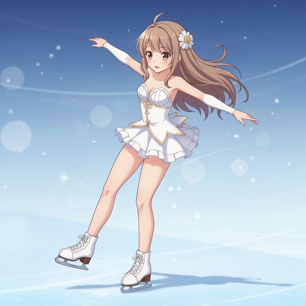 Anime Girl Ice Skating in Cute Costume