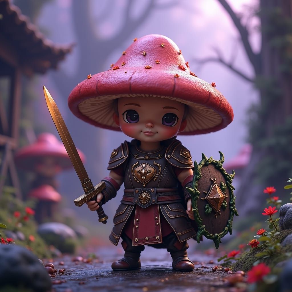 Mushroom Warrior in Armor: Fantasy Matte Painting