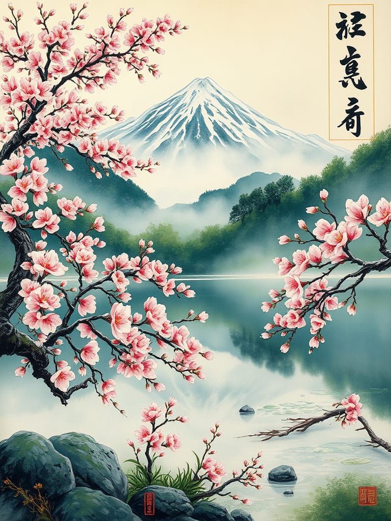 Japanese Landscape Art with Modern Techniques and Traditiona...
