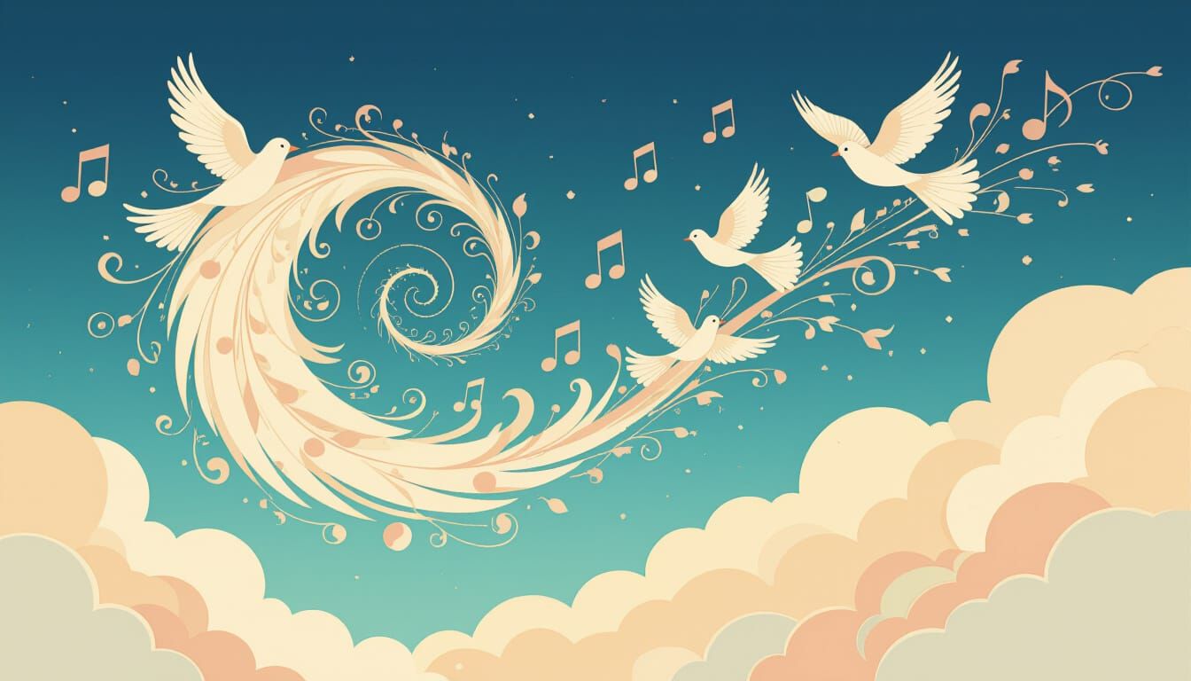 Ethereal Musical Notes Morphing into Birds