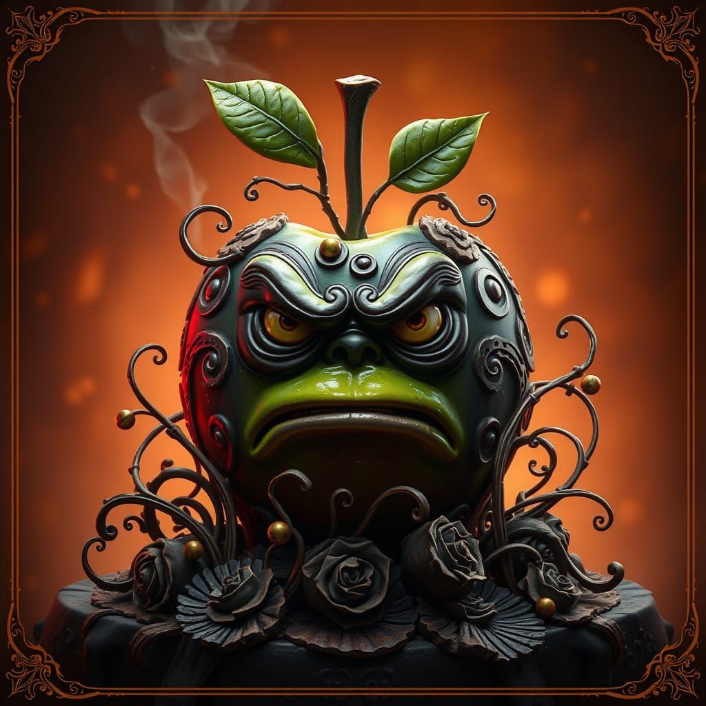 Majestic Grumpy Chocolate-Covered Apple in Fantasy Art Style