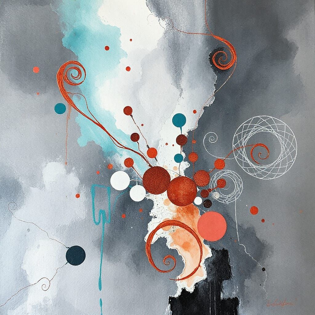 Abstract Watercolor Painting with Zentangle Patterns