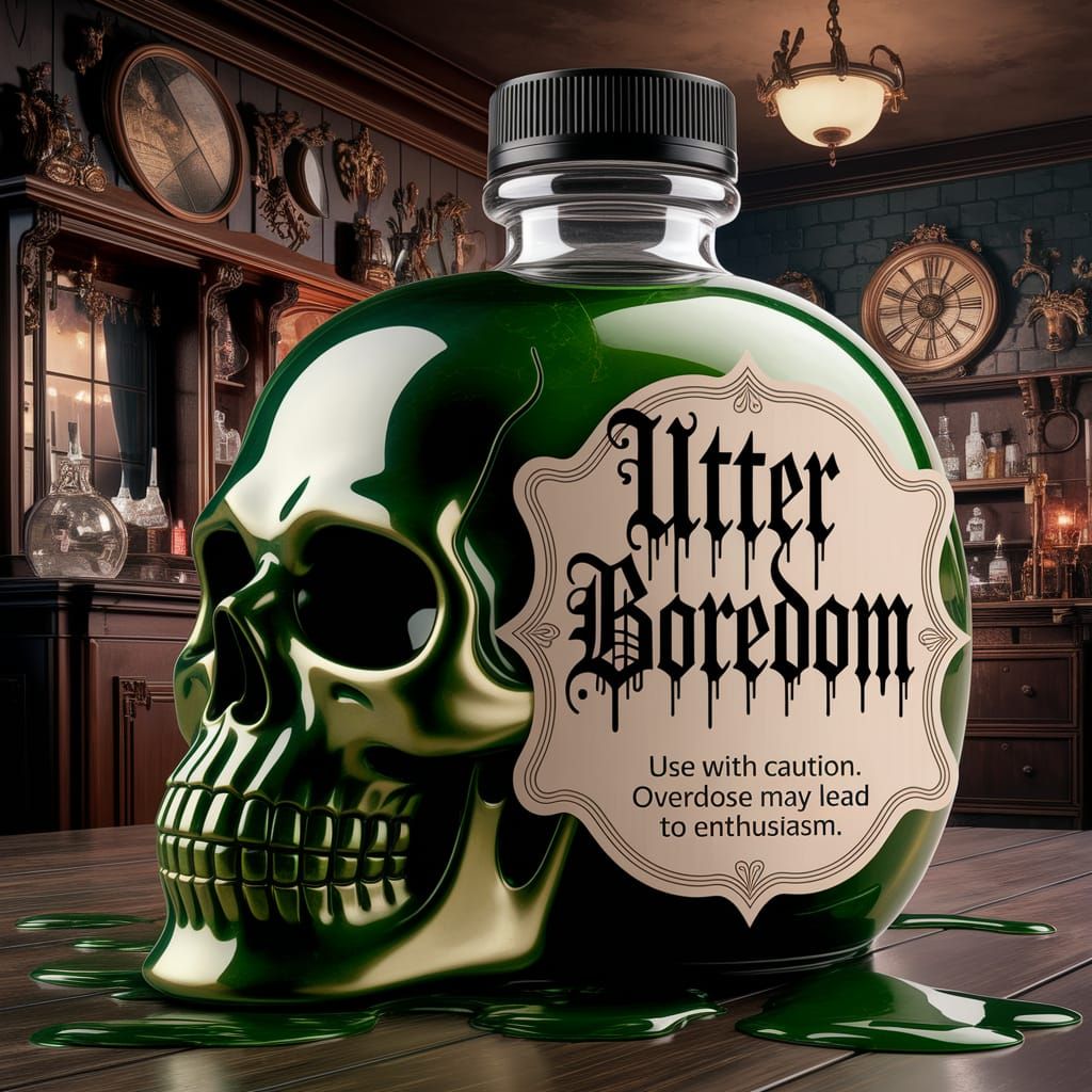 Steampunk Potion Bottle with Dripping Gothic Letters