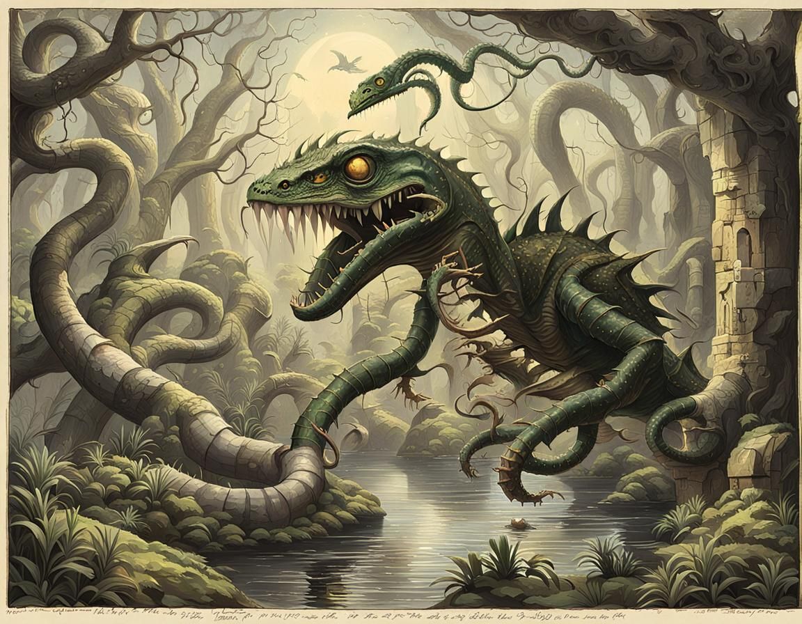 Jabberwocky in Tulgey Wood with Eyes of Flame