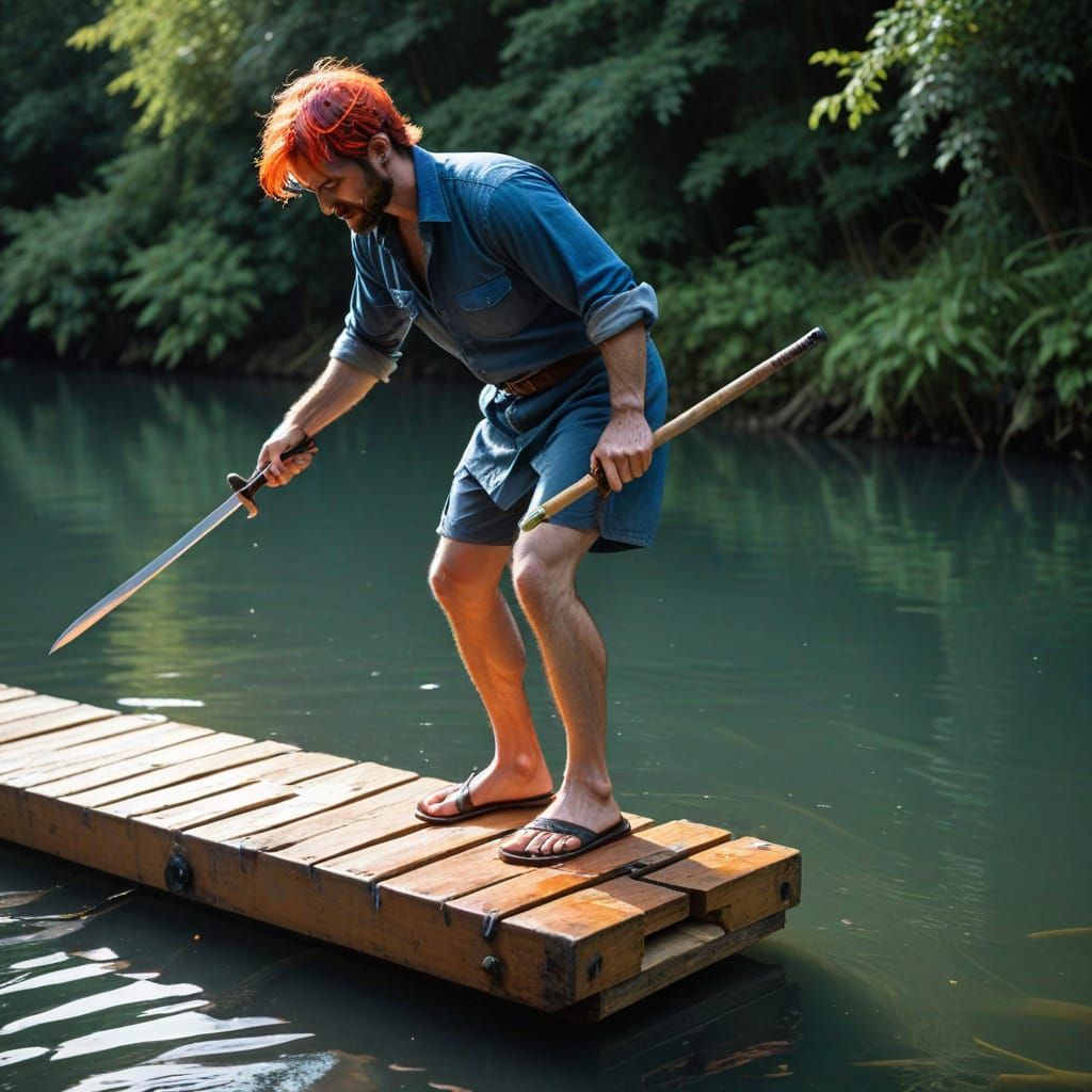 Flamboyant Figure Embarks on Raft Journey