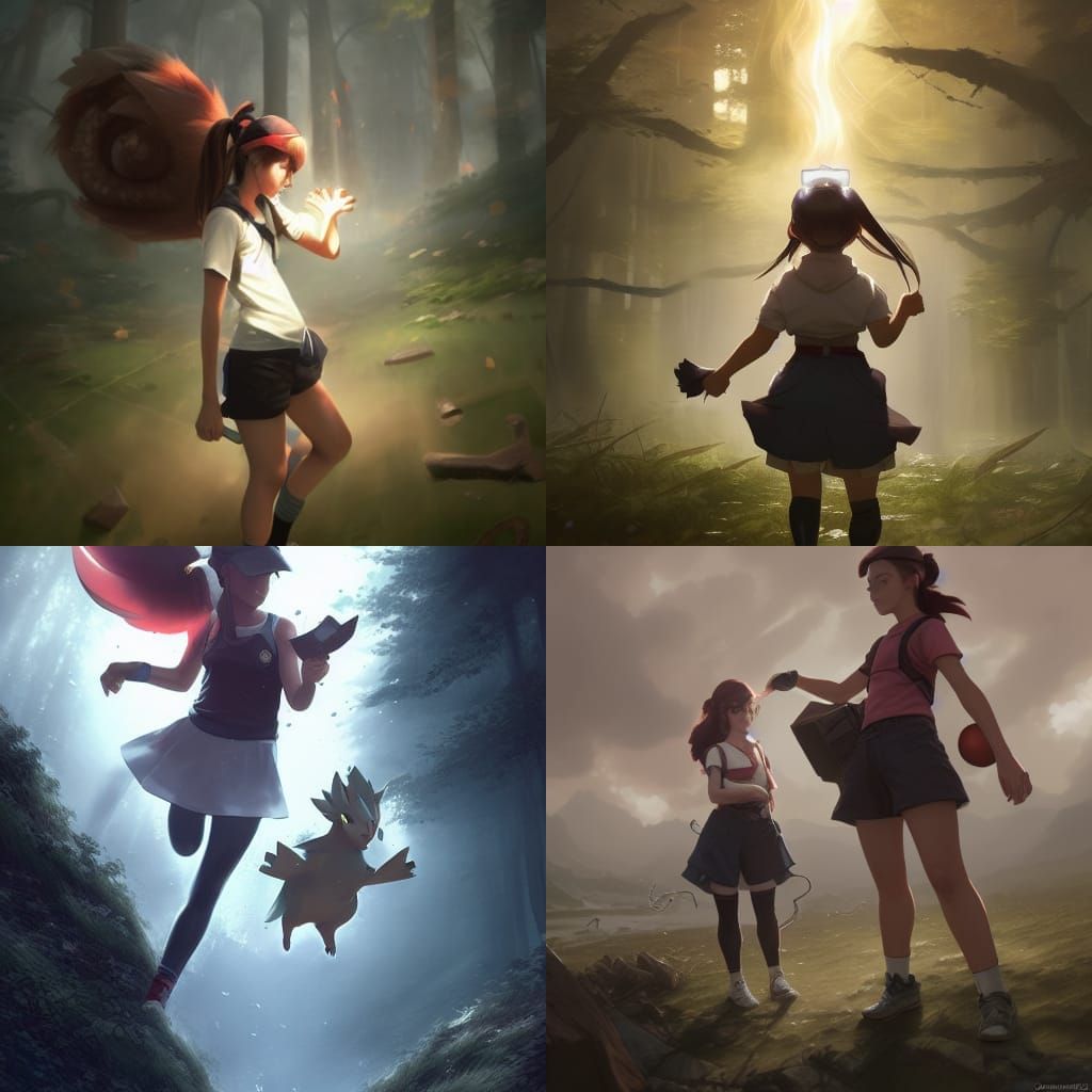 Pokémon Trainers in Dark Fantasy Digital Art