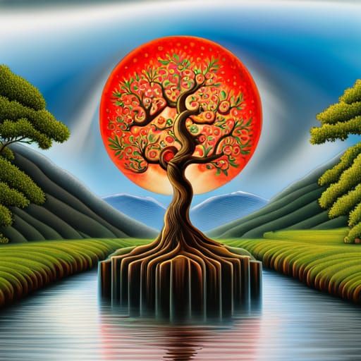 Cherry Tree in Japanese Art Style