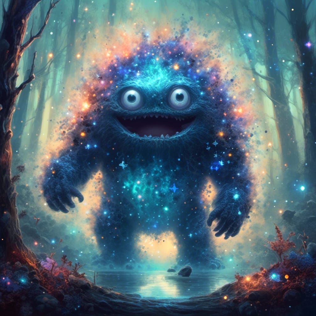 Cyclops in Enchanting Forest with Sparkling Stars