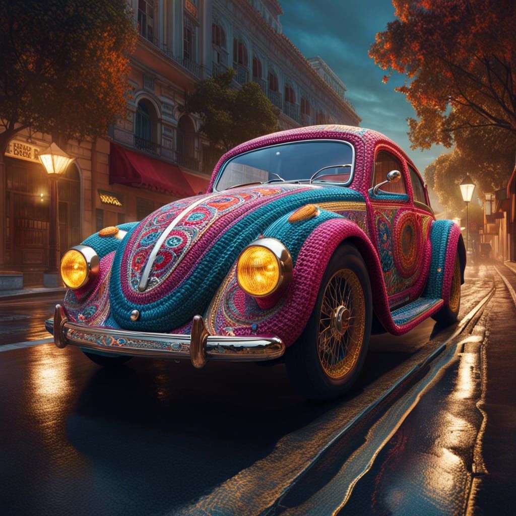 Surreal Crochet Car on the Road