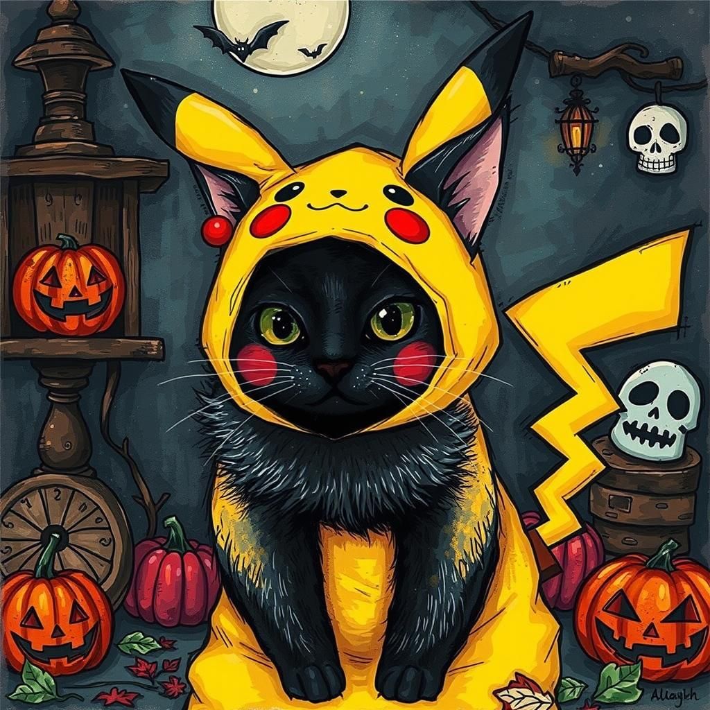 Black Cat Pikachu Halloween Costume in Whimsical Style