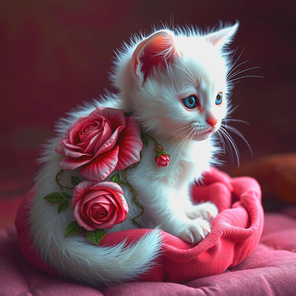 Kitten with Rose Design as Detailed Matte Painting