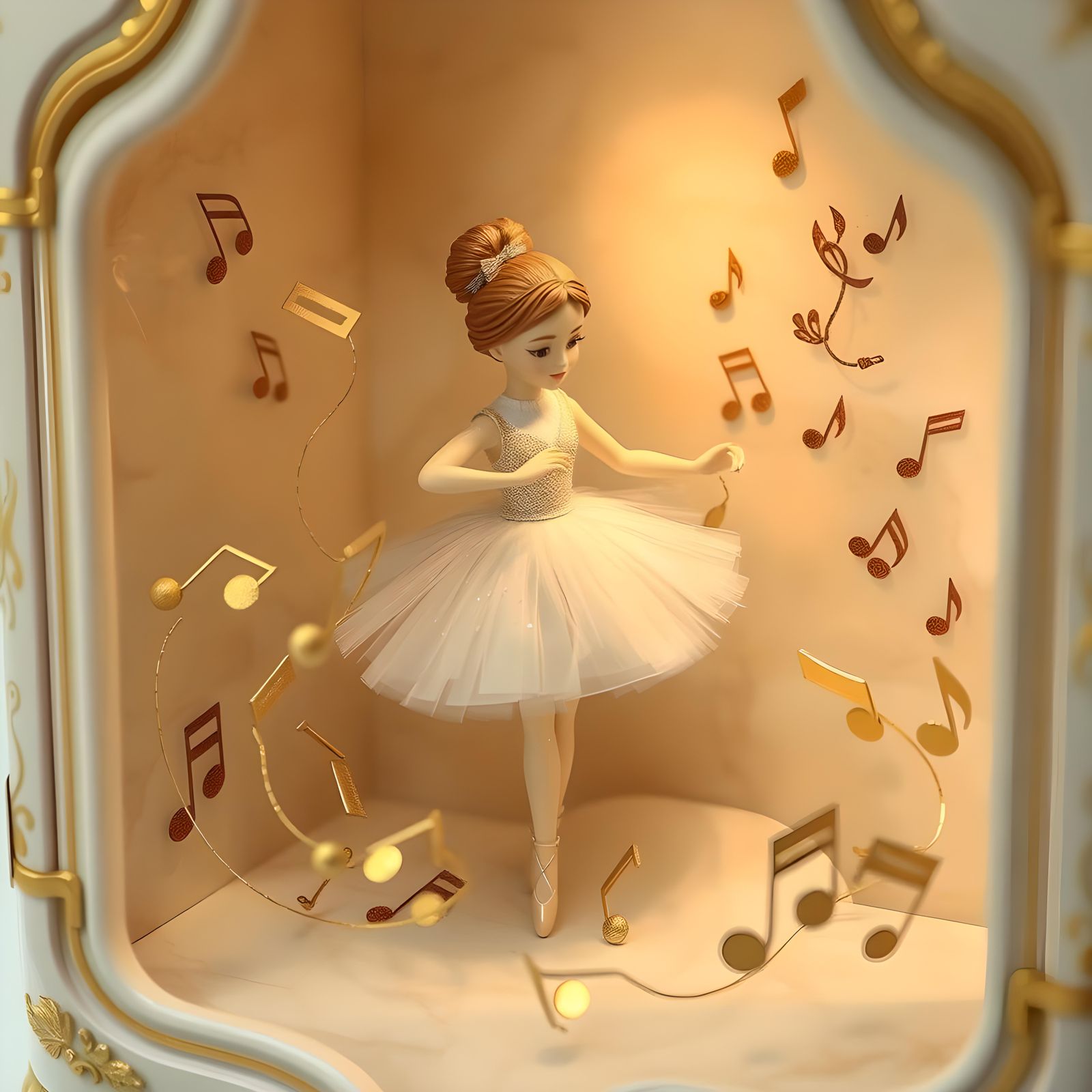 Nostalgic Ballet Dancer Music Box in Gold and White