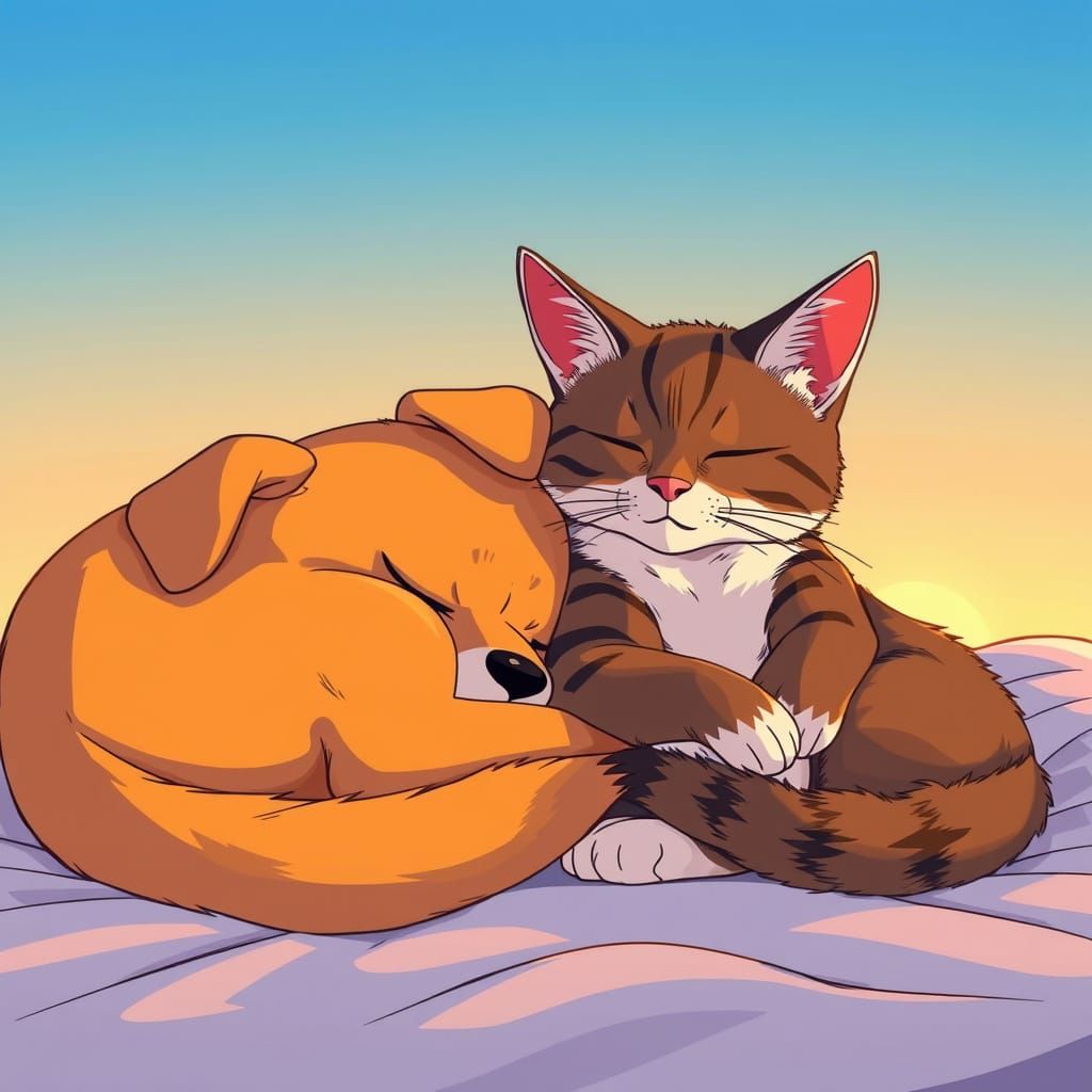 Sleeping Anime Duo Basks in Warm Golden Light