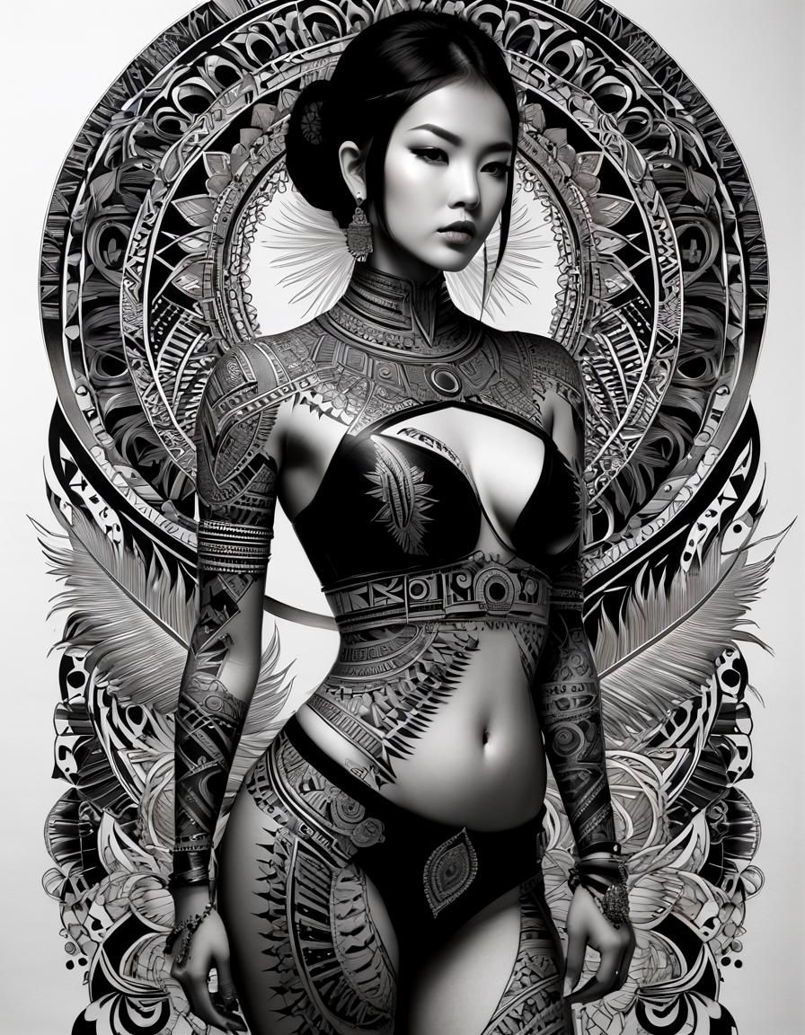 Tribal Full Body Tattoo in Pen and Ink Style