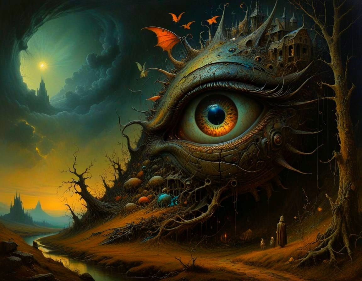 Surreal Clockwork Dragons in Swirling Sky