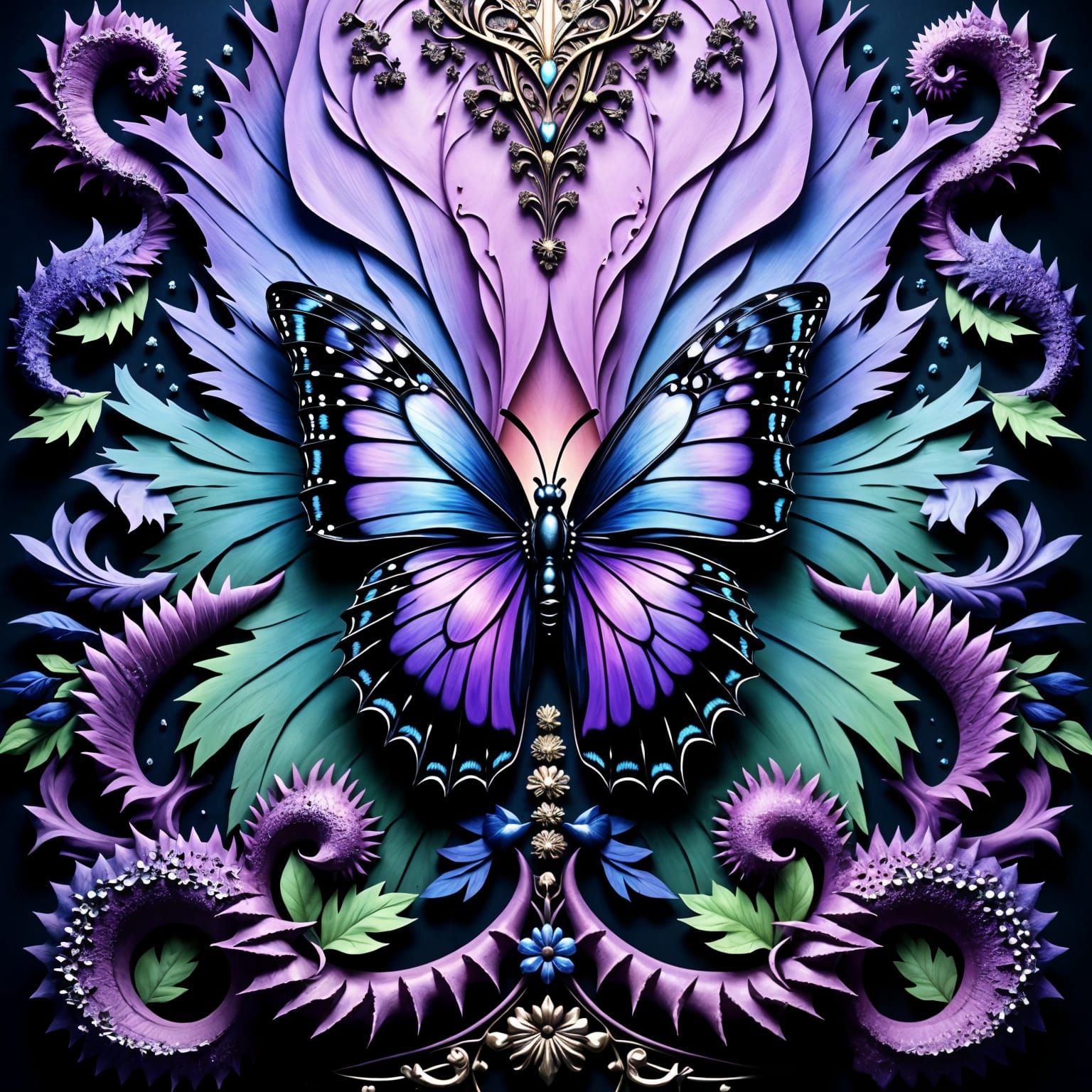 Purple and Teal Butterfly on a Garbage Heap