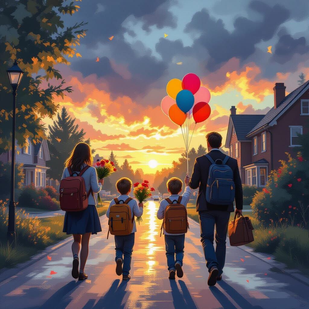 Children Going to School on September 1st: Digital Art