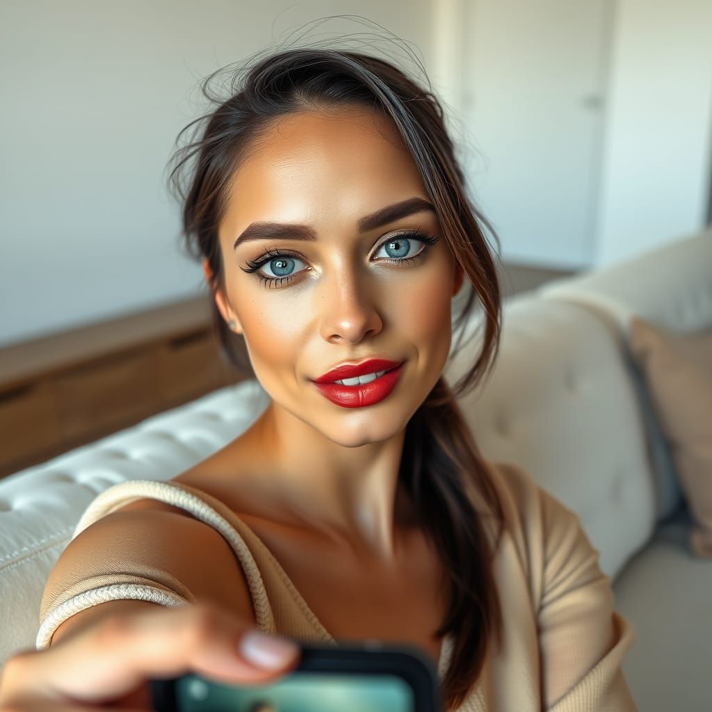 Latina Woman's Selfie in Soft, Dreamy Lighting