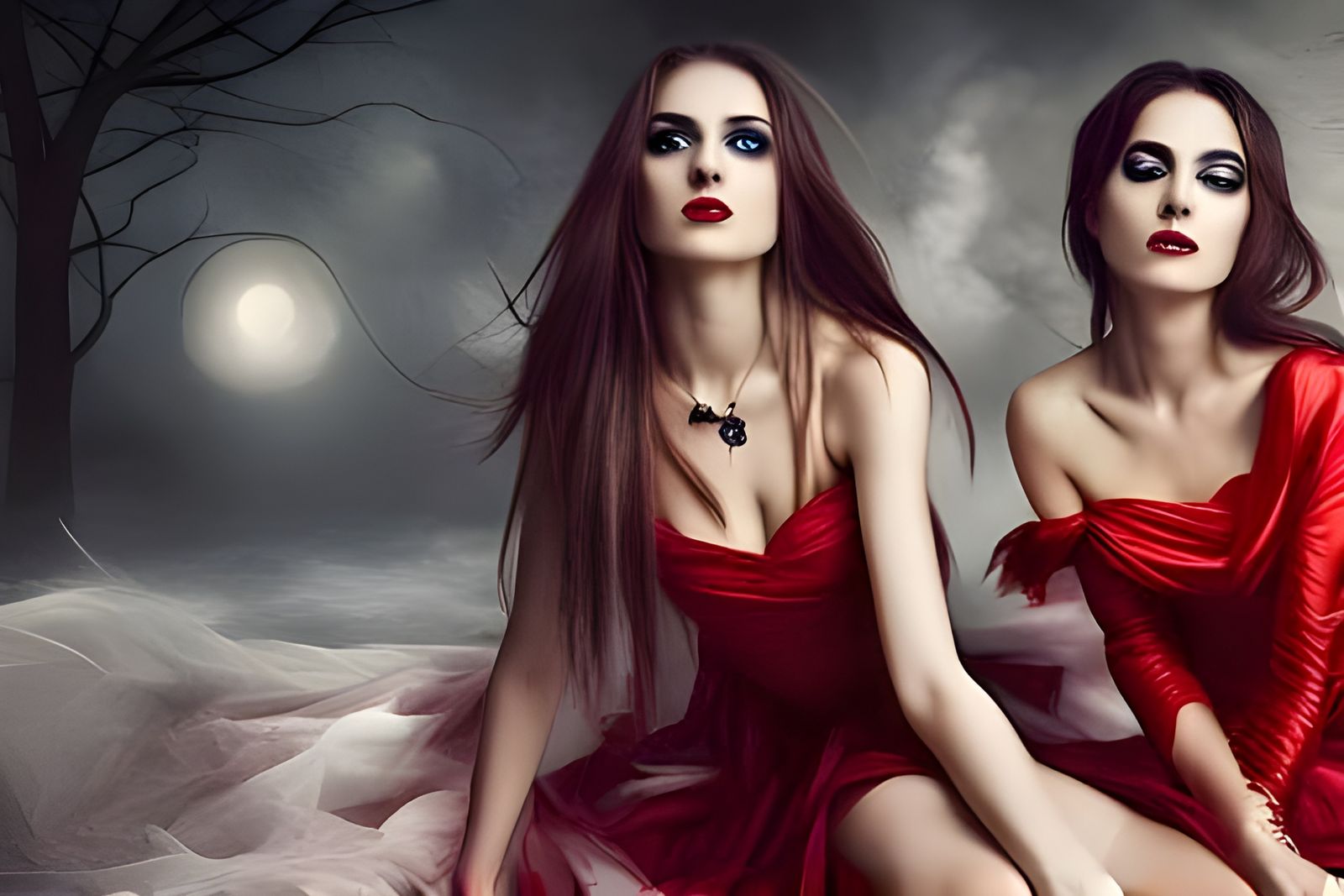 Nightmare Vampire Woman in Red Dress