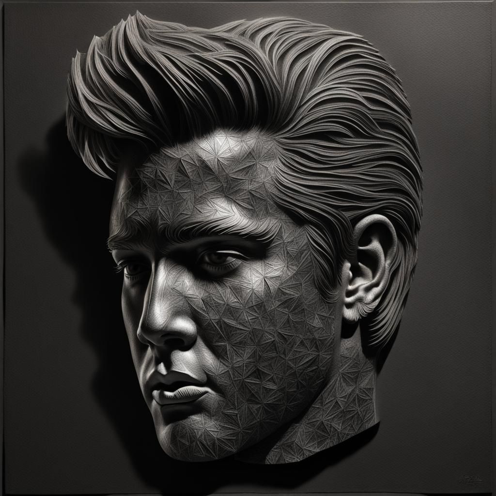 Monochrome Sculpture of Young Elvis Presley