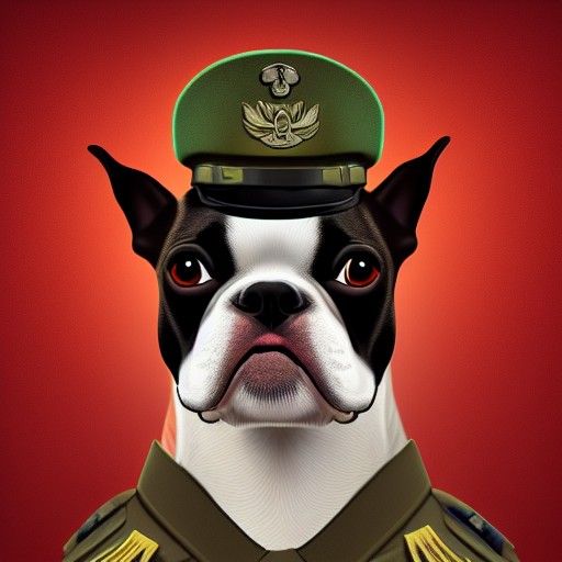 Boston Terrier in Military Uniform, Photorealistic