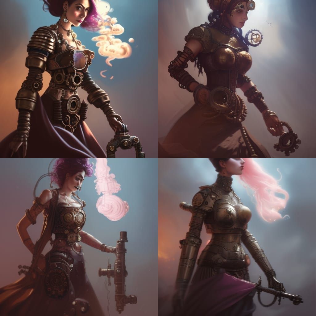 Steampunk Woman in Octopus Armor, Dark Fantasy Art