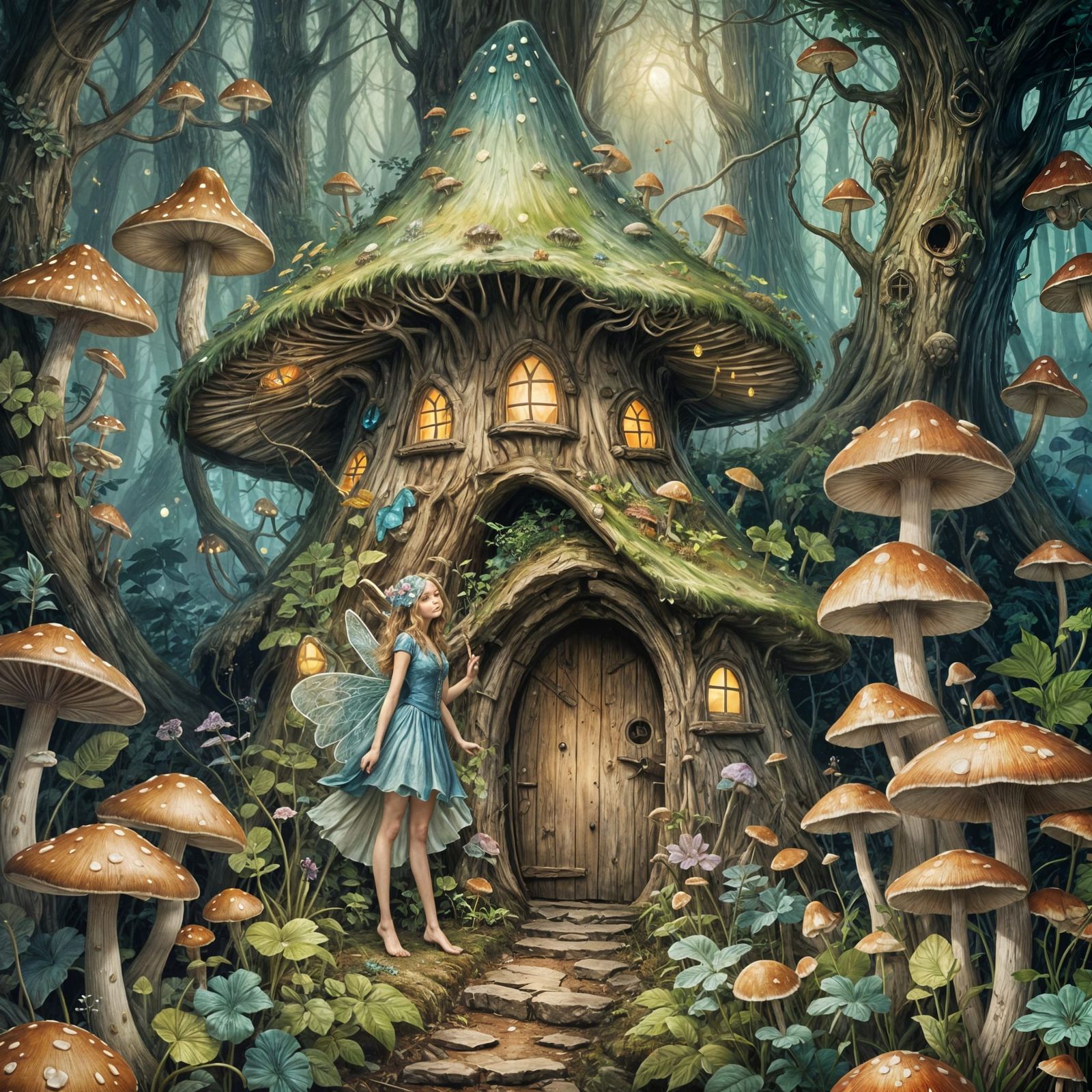 Enchanted Bioluminescent Forest Fairy Mushroom House