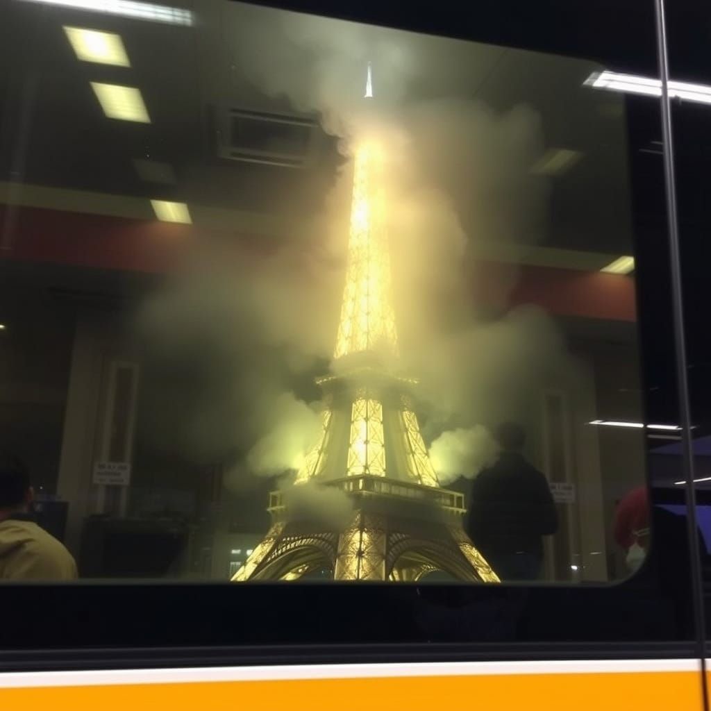 Eiffel Tower Made of Bus Window Steam Art