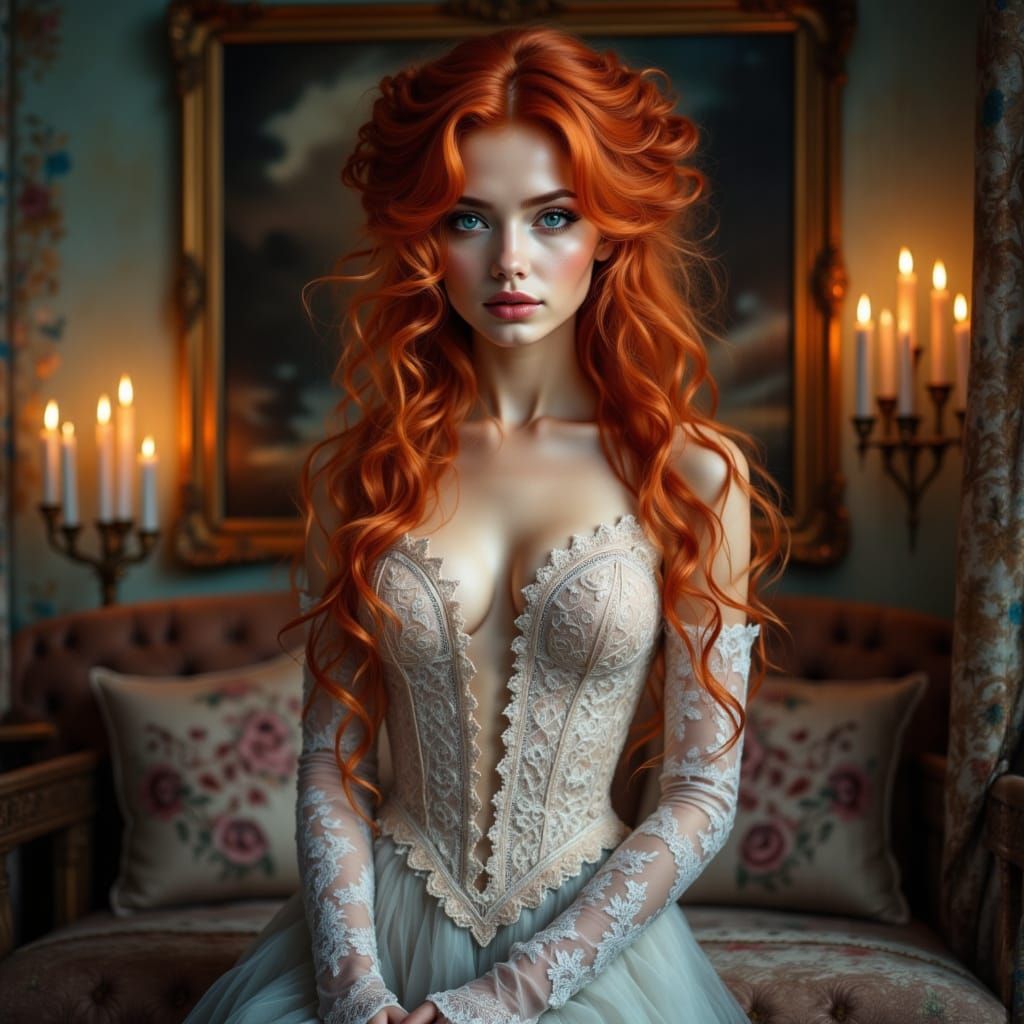 Victorian Beauty in Dreamlike Candlelit Parlor