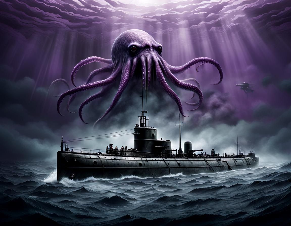WWII U-Boat Under Attack by Giant Squid