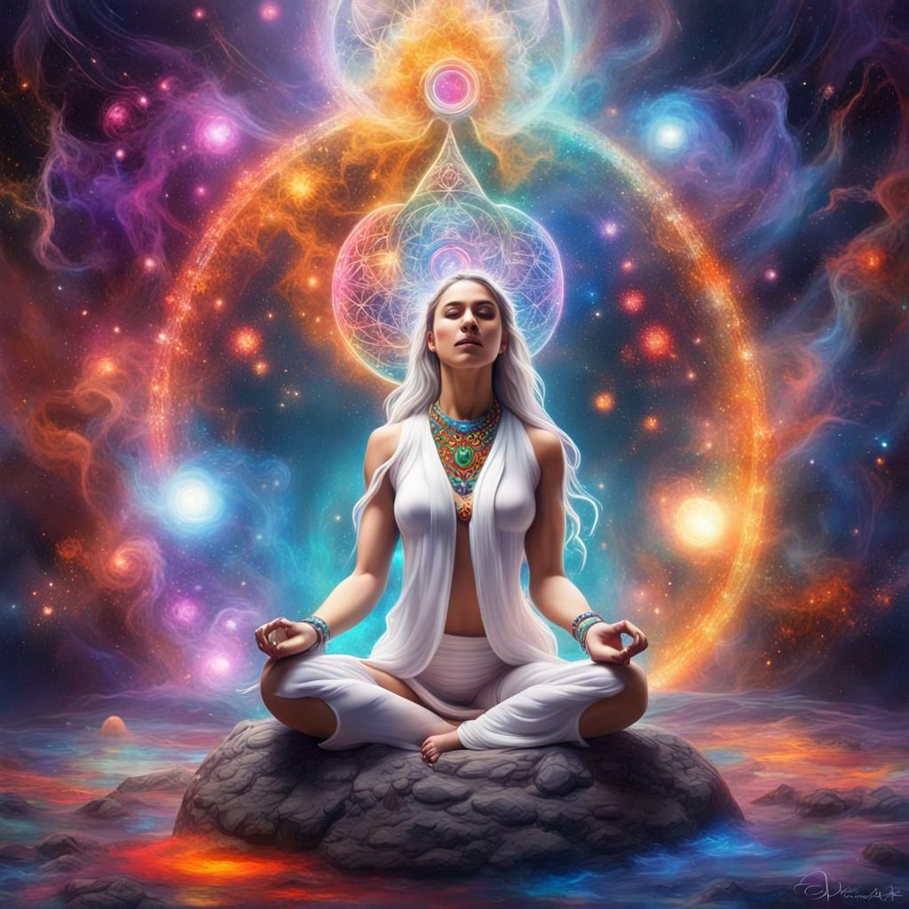 Goddess Meditation: Colorful Chakra Activation in Galaxy
