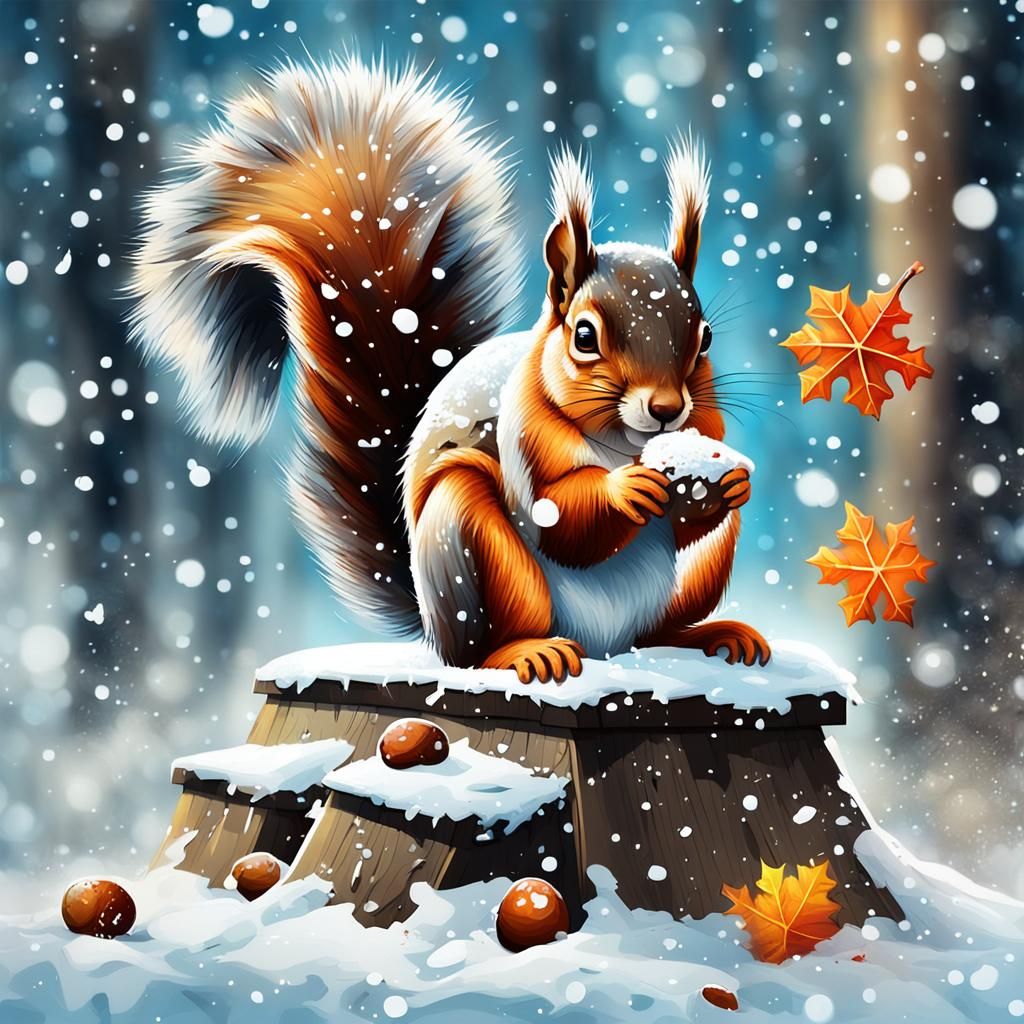 Cute Squirrel in Winter, Graffiti Art Style