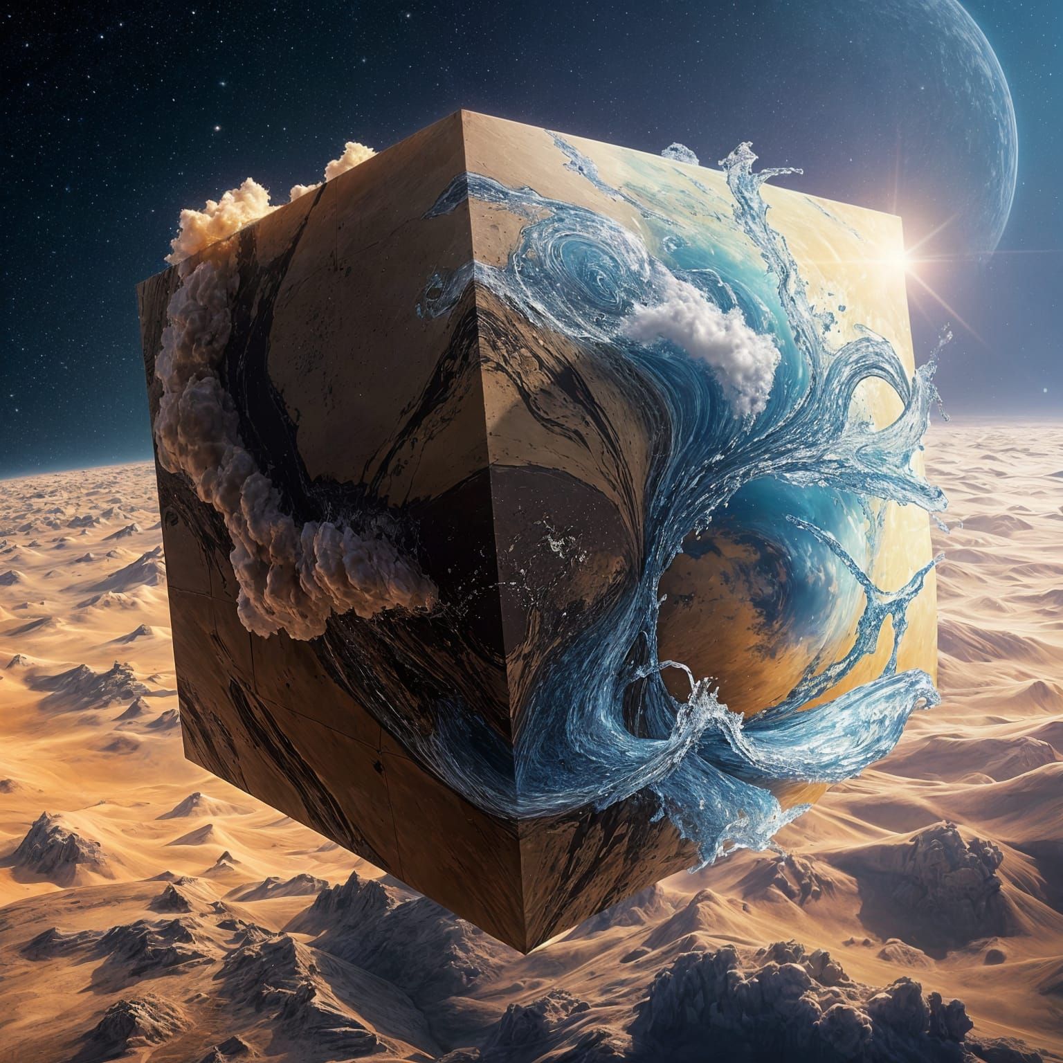 Cube-Shaped Planet in Deep Space: Desert and Water Storms Un...