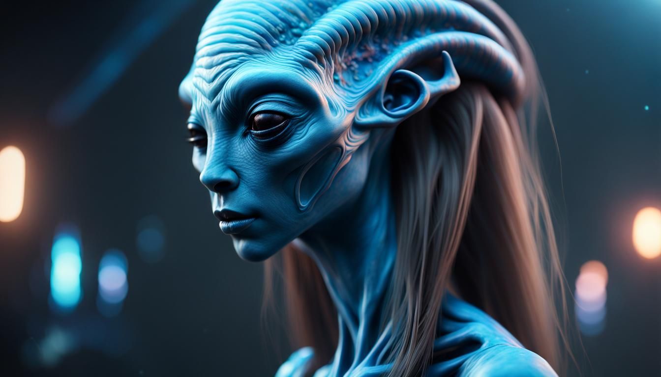 Alien Beauty with Galactic Flower, Hyperrealistic Digital Ar...