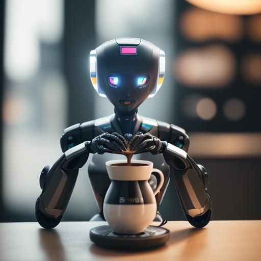 Futuristic Robot Barista in Cafe: Professional Photography