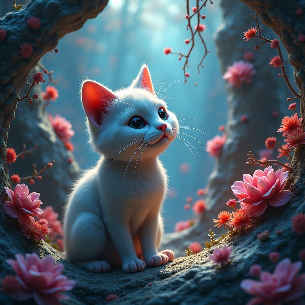 Mystical Cat in Dreamlike Fantasy Landscape