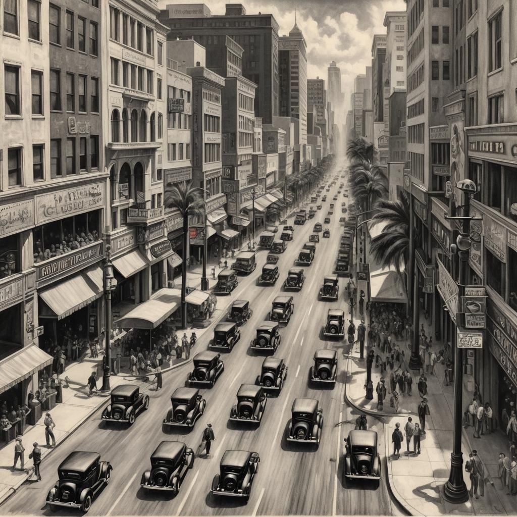 1920s Hollywood: A Detailed Charcoal Rendering