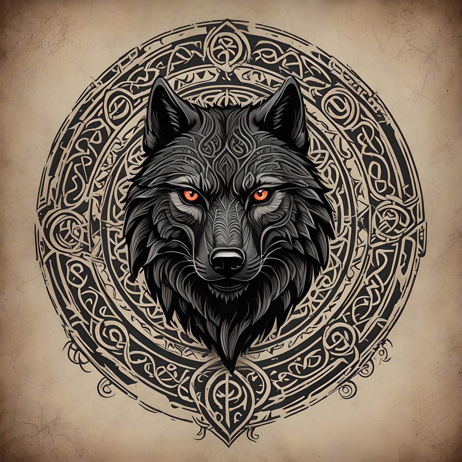 Menacing Black Wolf Logo in Norse Style