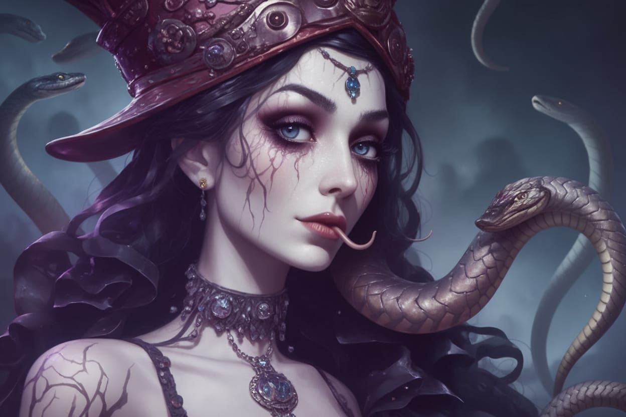 Dark Circus Enchantress in Ethereal Fantasy Oil Painting