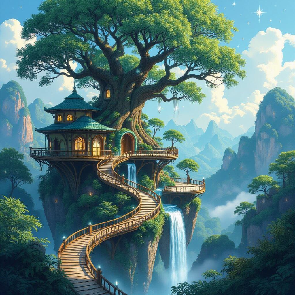 Crystal Jade Treehouse Village in Anime Style