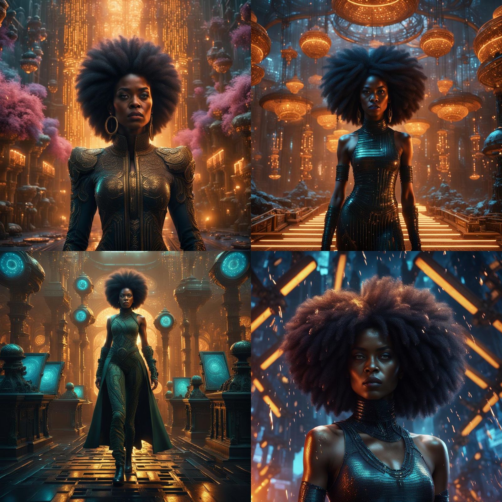 Ebony Queen in Matrix Scene: Detailed Digital Art